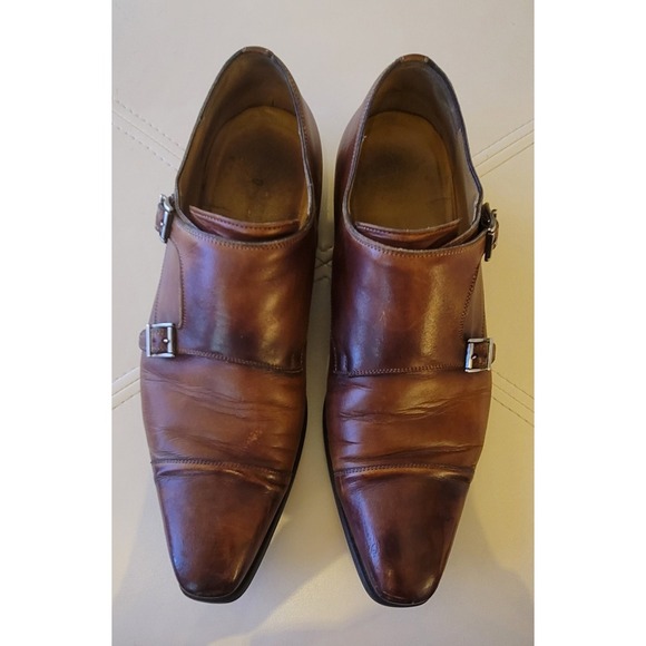 Magnanni Men's Tan Double Monk Cap Toe Brown Leather Shoes Size 10.5 M 17602‎ - Picture 1 of 5